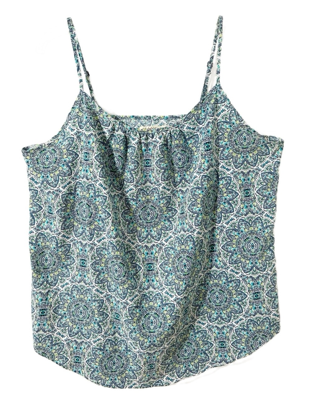 Faded Glory Size L 12-14 Medallion Paisley Cami Top Blue Teal Spaghetti Strap